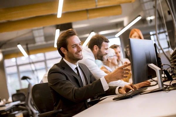 Young Professional Businessman Uses Laptop Work Modern Office — Stock Photo, Image