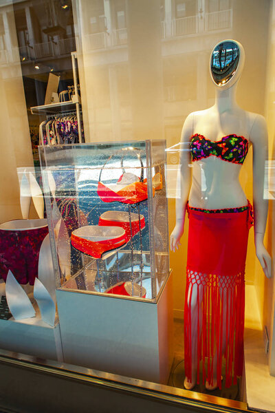 TURIN, ITALY - JUNE 3, 2015: Calzedonia store in Turin, Italy. Calzedonia is an Italian fashion brand founded in Verona by Sandro Veronesi in 1987.