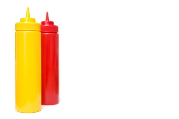 Ketchup Sennep Flaske Isoleret Den Hvide Baggrund - Stock-foto