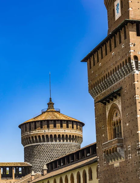 Torre Del Castillo Sforza Castello Sforzesco Construida Siglo Por Francesco — Foto de Stock
