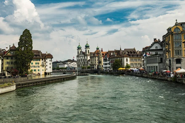 Belo Centro Histórico Lucerna Com Edifícios Famosos Lago Lucerna Suíça — Fotografia de Stock