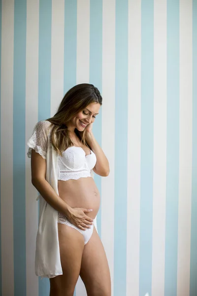 Pregnancy Motherhood Happy Pregnant Woman Wall Home — Stockfoto