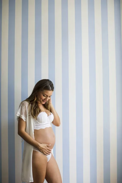 Pregnancy Motherhood Happy Pregnant Woman Wall Home — 스톡 사진