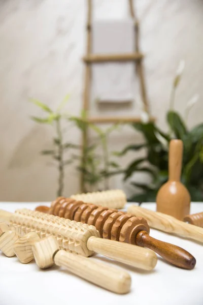 Wooden Equipment Cellulite Maderotherapy Massage Salon — Stock Photo, Image
