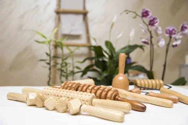 Wooden Equipment Cellulite Maderotherapy Massage Salon — Stock Photo, Image