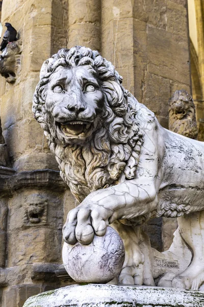 Florens Lejonstaty Vacca 1598 Vid Loggia Dei Lanzi Florens Italien — Stockfoto