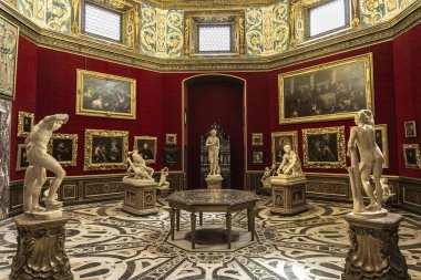 FLORENCE, ITALY - APRIL 7, 2018: The Tribune room in Uffizi Gallery in Florence, Italy. Room is made between 1581 and 1583 by architect Bernardo Buontalenti.