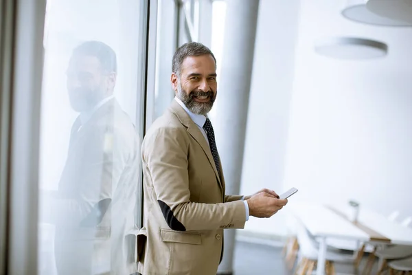 Portret Van Knappe Volwassen Zakenman Met Digitale Tablet Het Moderne — Stockfoto