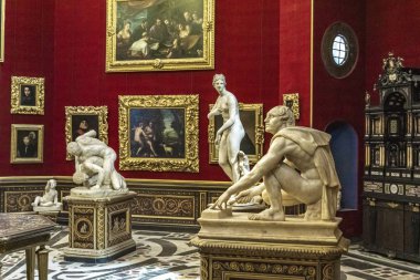FLORENCE, ITALY - APRIL 7, 2018: The Tribune room in Uffizi Gallery in Florence, Italy. Room is made between 1581 and 1583 by architect Bernardo Buontalenti.