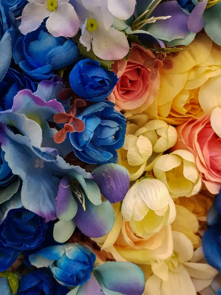 Closeup Beautiful Multicolored Artificial Flowers Background — Stock Photo, Image