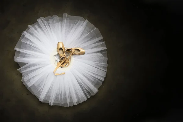 Sapatos Balé Profissionais Com Fitas Tutu Branco Estúdio Dança — Fotografia de Stock