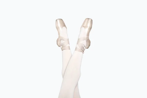 Estúdio Tiro Pernas Bailarina Luz Sapatos Pointe Clássicos — Fotografia de Stock