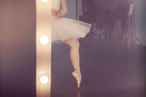 Studio Shot Ballerina Leg Light Classic Pointe Shoes — Stock Photo, Image