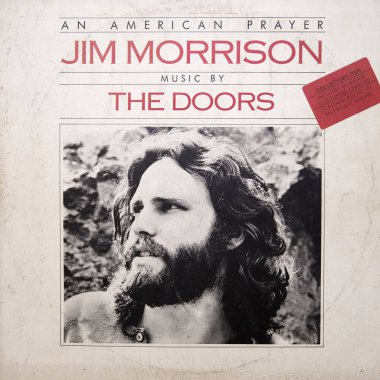 BELGRAD, SERBIA - 23 Ekim 2019: Jim Morrison ve The Doors 'un American Prayer vinil albümünün kapağı. The Doors 'un son stüdyo albümü 17 Kasım 1978' de yayınlandı..