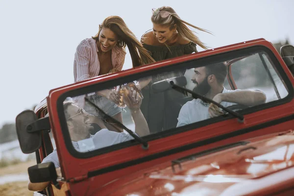 Group Happy Young People Enjoying Road Trip — Stock Photo, Image