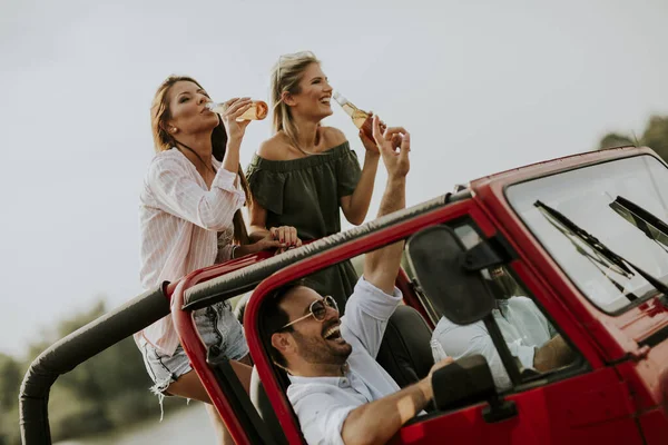 Group Happy Young People Enjoying Road Trip — Stock Photo, Image
