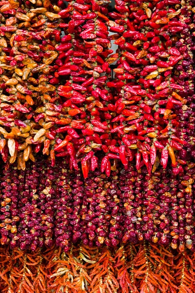 Pimentos Malagueta Vermelha Mercado Funchal Ilha Madeira Portugal — Fotografia de Stock