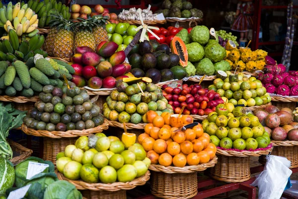 View Exotic Fresh Fruits Stall Funchal Market Island Madeira Portugal — Stock Photo, Image