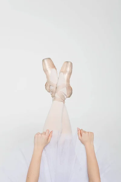 Estudio Tiro Piernas Bailarina Zapatos Puntiagudos Clásicos Ligeros — Foto de Stock