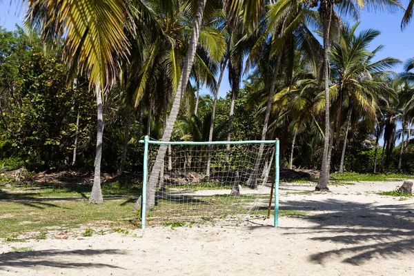 Meta Fútbol Vacía Una Playa Tropical Tayrona Colombia — Foto de Stock