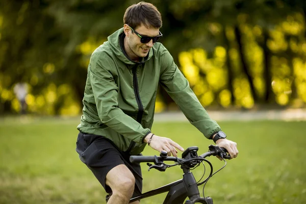 Handsome Young Man Riding Ebike Nature — Stock Photo, Image