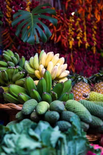 Fresh Exotic Fruits Mercado Dos Lavradores Market Funchal Madeira Island — Stock Photo, Image