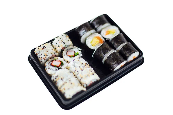 Proaspăt Făcut Sushi Maki Rulouri Placă — Fotografie, imagine de stoc