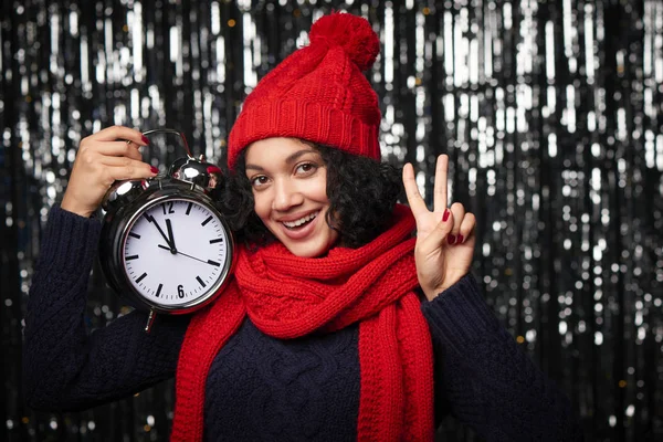 Retrato de close-up de mulher feliz inverno — Fotografia de Stock