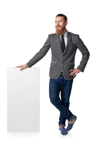 Uomo con banner bianco — Foto Stock