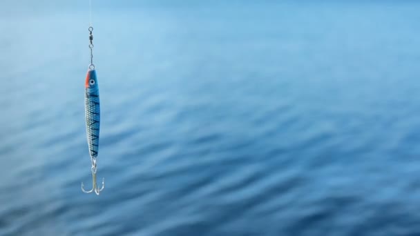 Minnow Balık tutma-hatta deniz arka içinde çırpınan — Stok video