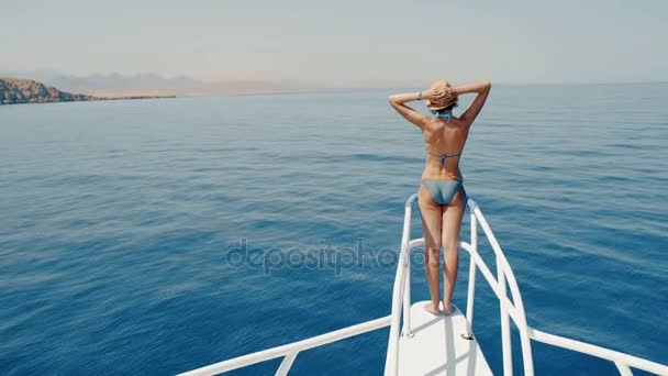 Woman at yacht — Stock Video