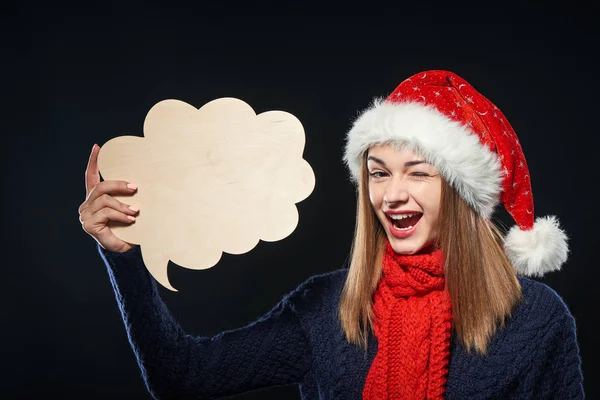 Mulher de Natal com bolha de pensamento — Fotografia de Stock