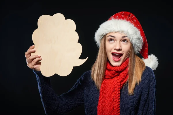 Xmas woman with thought bubble — Stock Photo, Image