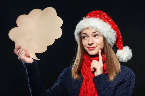 Mulher de Natal com bolha de pensamento — Fotografia de Stock