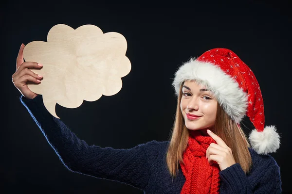 Boże Narodzenie kobieta z bubble myśli — Zdjęcie stockowe