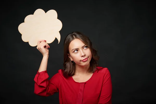 Mulher pensante com bolha de pensamento — Fotografia de Stock