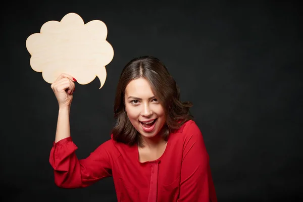Happy woman with thought bubble — Stock Photo, Image