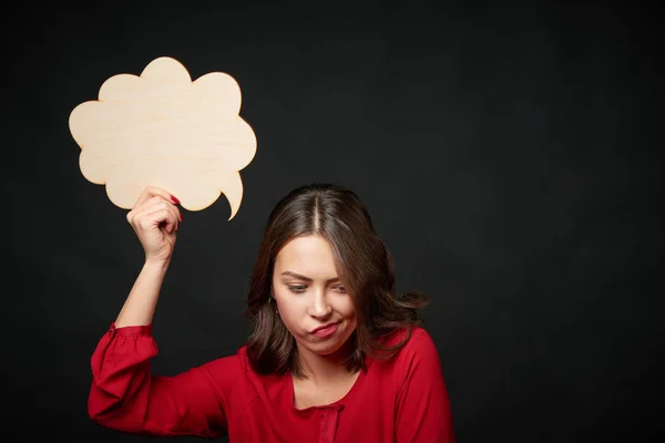 Thinking woman with thought bubble — Stock Photo, Image