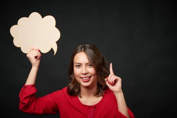 Mulher feliz com bolha de pensamento — Fotografia de Stock