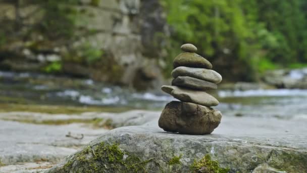 Троль, з каменю з лісом та гірською річкою Черемош в фоновому режимі — стокове відео