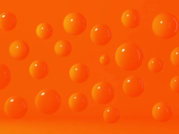 3d weergave van verspreide oranje ballen zwevend op oranje — Stockfoto