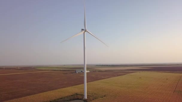 Widok Lotu Ptaka Pojedynczą Produkcję Energii Turbin Wiatrowych Polach Powiększenie — Wideo stockowe