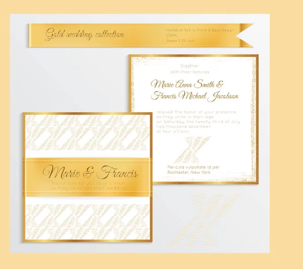 Luxury wedding invitation template with gold shiny realistic rib — Stock Vector