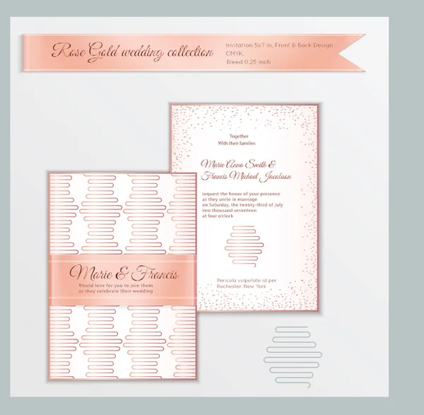 Modèle d'invitation de mariage de luxe avec or rose brillant realisti — Image vectorielle