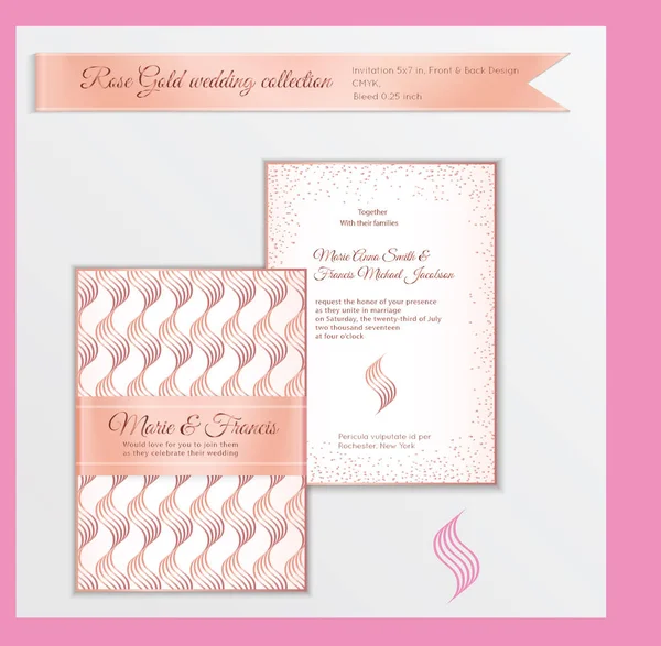 Modèle d'invitation de mariage de luxe avec or rose brillant realisti — Image vectorielle