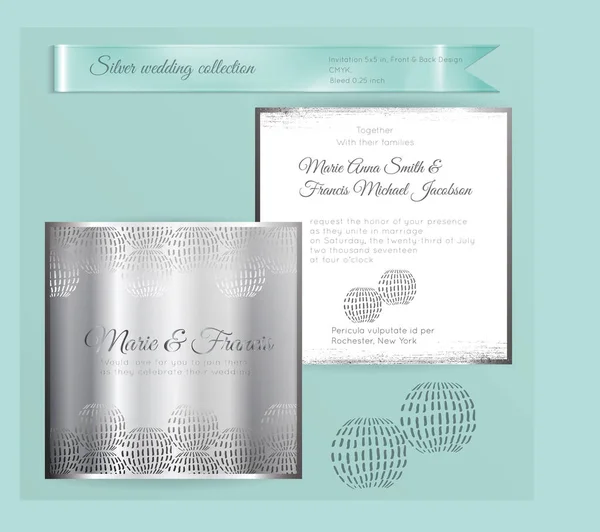 Modello di invito di nozze di lusso con ornamento argento lucido — Vettoriale Stock