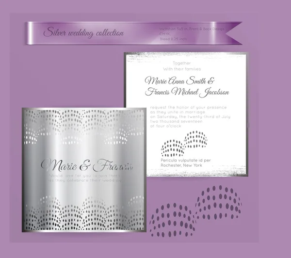Modello di invito di nozze di lusso con ornamento argento lucido — Vettoriale Stock