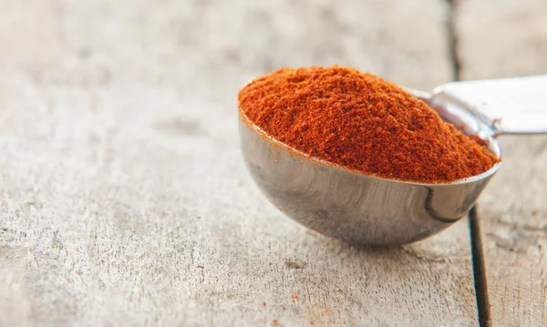 Paprika powder in silver spoon — Stock Photo, Image