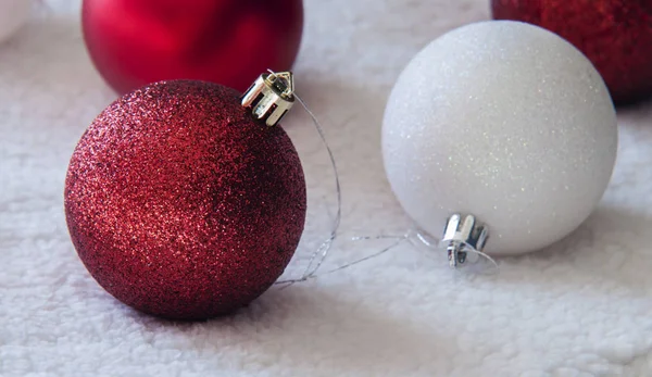 Christmas is here! Close up of shiny beautiful Christmas bulbs