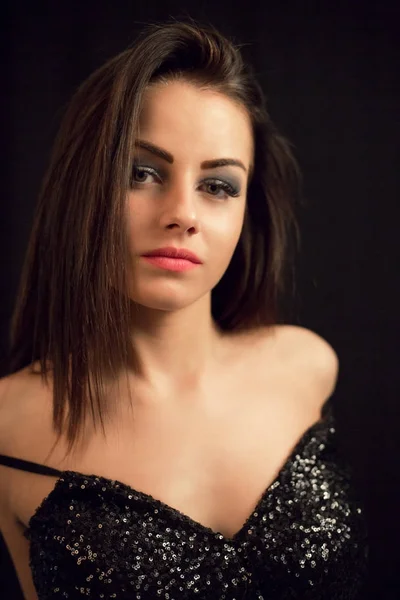 Mode Close Portret Van Jonge Sexy Mooie Brunette Vrouw Met — Stockfoto